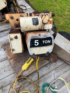 5 Ton, Coffing, electric trolly chain hoist 230 V., 80 feet of chain (2 available)