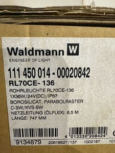 Waldmann #111-450 011-00057178, Tube Lighting, 747 mm Long, 36 Watts, 24 VDC, New