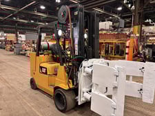 12000 lb. Caterpillar #GC55KPRSTR, LPG forklift with Cascade 60" paper roll clamp, 3-stage mast