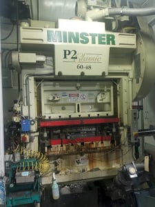 60 Ton, Minster #P2-60-48-Classic, straight side double crank, 3" stroke, 15" Shut Height, 300 SPM, 25" x48"