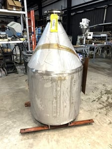 Stainless Hopper, 200 gallon, 36" diameter x 33" straight side, 30" H Cone, 6" Inlet, 6" diameter Outlet
