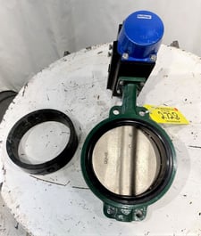 10" Deltech Deltorq, Butterfly Valve, Pneumatic, Carbon Steel, Air Cylinder Actuated, 2.5" thick Face to