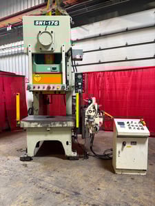 176 Ton, Seyi #SN1-176S, single crank gap frame press, 7.87" stroke, 15.7" SDAU, 3.9" adj., 30-50 SPM, 20 HP