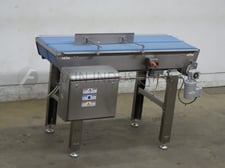 10" wide x 4.8' long, Stainless steel case turning conveyor, dual 1 HP drives & vari-speed controller & e-stop