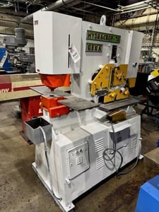 5" x 5" x 1/2" Geka #Hydracrop-70S, hydraulic dual station ironworker, 84 ton, 12" throat