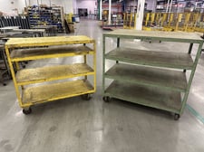 Heavy duty mobile welded steel racks, 1 yellow, 1 green, lot of 2