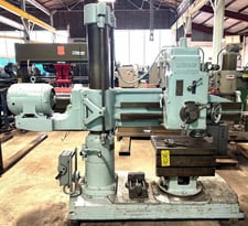 4' -9" Morris Radial Drill, 4 MT, 5 HP, box table, nice, low price