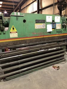 100 Ton, Accurpress #710010, hydraulic press brake, 2-Axis, 10' overall, 100" between housing, 8" stroke, 1985