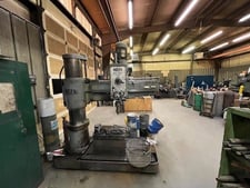 4' -13" Ooya #RE2-1300, radial drill arm, power elevation & clamp, 11-13/16" stroke, 32-1985 RPM, #4MT, 7.5 HP