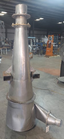 Stainless steel cyclone, 27" dia., 8" material outlet, 12" top air outlet w/14" flange