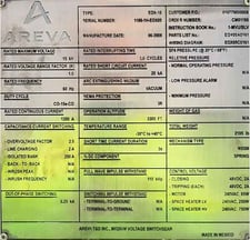 1200 Amp, AREVA, EOX-15, 15000 Volts, SUBSTATION VACUUM BREAKER