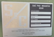600 Amp, S & C, No. PMH-19, 15000 Volts, 17 KV MAX, PADMOUNT SWITCHGEAR