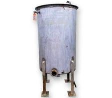 500 gallon Stainless steel tank with pipe coils, 42" dia. x 66" straight side, sloping bottom, oen top