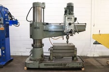 4' -13" Ooya #RE2-1300A, radial arm drill, power elevation & clamping, box table, 5 HP, #5MT, 1984