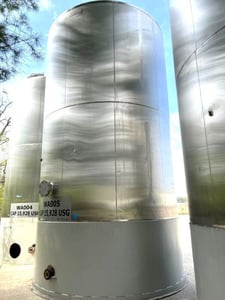 15000 gallon Paul Mueller, 12' diameter x 23' 6" sanitary Stainless Steel dish bottom & top storage tank, 3