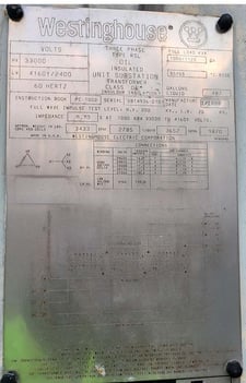 1000/1120 kVA, 33000 DELTA Primary, 4160/2400 WYE Secondary, Westinghouse Substation