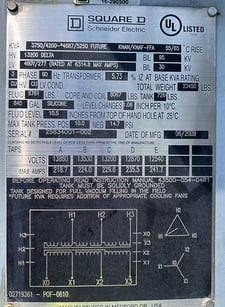 3750/4200/687/5250 kVA, 13200 Delta Primary, 480/277 Wye Secondary, SQUARE D Substation