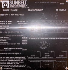 7500 kVA, 66000 DELTA Primary, 13200/7620 WYE Secondary, SUNBELT Substation