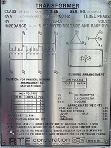 3750/4200/4687/5249 kVA, 34400 Delta Primary, 4160/2400 WYE Secondary, RTE Substation