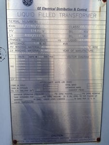 2000/2240/2300/2516 kVA, 12470 Delta Primary, 480/277 WYE Secondary, General Electric Substation