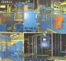 100 Ton, Wabash MPI #AIL-10010HO-4028-LX, Hydraulic Molding & Laminating Inline Press, 4" Post Upstroke Type