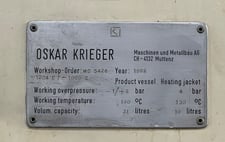 5.3 gallon Krieger #MMU20, Planetary Mixer, Stainless Steel, -1 & 2 bar @ 120 deg. C Internal, 4 bar @ 150