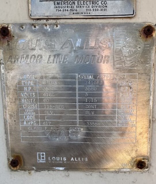 Louis Allis de 3500 HP y 3600 RPM, bastidor 7410FS, gabinete a prueba de intemperie tipo 1, SB, factor