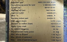 Alfa-Laval #VNPX-510-SGD-34-GS, Disc Centrifuge, Stainless Bowl, 6235 RPM Bowl, 22 kW Motor, 1996
