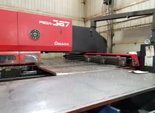 33 Ton, Amada #Pega-367, turret punch, 58 station, 2 automatic index, 4.5" hole, 350 SPM, Fanuc 04PC, 2 work