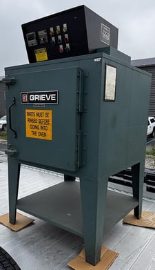 24" width x 24" H x 24" D Grieve #AA-500, solvent rated cabinet oven, 500°F, 7 shelf brackets, 2 shelves