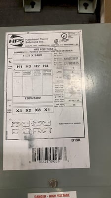 3 KVA, 120V Primary, 240 Secondary Hammond HPS-Fortress, Distribution Transformer, potted, NEMA-3R