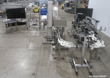 Inline Filling, complete bottling line, overflow fill w/ capacity, seal, label, & code, AB PLC, Stainless