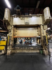 600 Ton, Minster #E2-600-144, straight side double crank press, 14" stroke, 31.5" Shut Height, 6" adj., 30