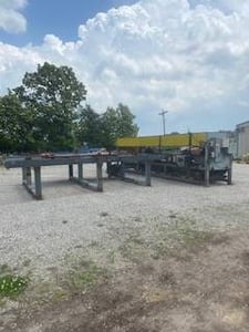 Westlake, Cut Off Saw, 2 head, 24" blades, 9" x 19' 6" capacity, 20" waste conveyor, w/ deck