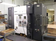Okuma #2SP-150H-M, CNC lathe, parallel 2-spdl, OGL-3 loader, OSP-P300LA Control, 6" diameter x 3.2" L max, 8"