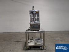 6 Ton, Riva #Piccola-B-C, Tablet Press, 10 stations, keyed upper guides, 16mm diameter x 18mm fill max, force