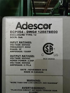 Adescor #ECP054, Pipe Coiler, Previously Coils 4" diameter Pipe, 2 HP, 2.7/15 Amps, 600 V, 2018
