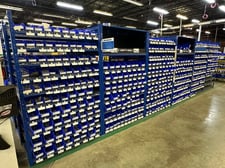 Large Inventory of, Fastenal Stainless Steel hardware & organized bin / shelving system, machine screws