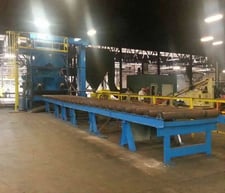 Blastec #Flow-Thru, shot blaster, 123" W x 10" H opening, 8 slingers, 30 HP, dust collector, 1989