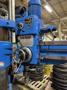 4' -11" KAO Ming #KMR1100S, radial arm drill, 117-1524 RPM Power Down Feed Spindle, 30" x 48" Single Post