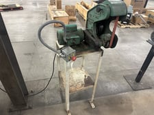 1" x 42" Burr King #562, 3-wheel belt grinder, 3/4 HP, 3450 RPM, emergency stop switch, metal stand