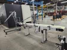 10" wide x 10' long, Dorner 3200 Series, powered belt type conveyor, adjustable side rails, 2014