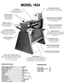 24.25" Wilder #1624, slitter, 16 gauge capacity, 24" throat, 1.25"-24.25" slitting width