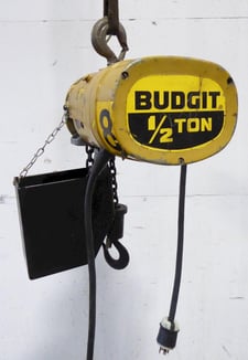 1/2 Ton, Budgit #BEH5032, electric chain hoist, 1/2 HP, 32 FPM, chain bucket, pendant Control