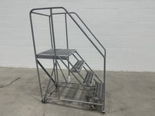 4 Step U-Line, rolling steel staircase ladder, 800 lb. capacity, 50&deg; ladder incline, with work platform