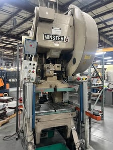 60 Ton, Minster #6, single point OBI flywheel press, dual palm buttons, 24" x 14.5"ram, 32" x 21"