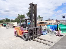13200 lb. Toyota #7FGU70, dual cushion tired forklift, 219" lift, 2 stage mast, side shift, fork positionerm