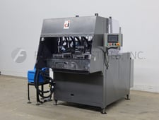 Dual head top load tray former, Delkor #752, automatic, with hot melt glue sealer, 5-60 cycles per minute