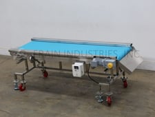 28" wide x 7.2' long, Stainless steel belt conveyor, food grade blue belt, 1/2 HP drive