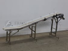 12" wide x 11.9' long, Span Tech, Stainless steel, flexlink inclined conveyor, adjustable guide rail, 3/4 HP